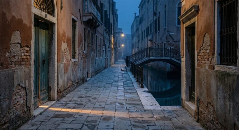 Venice street scene at dusk