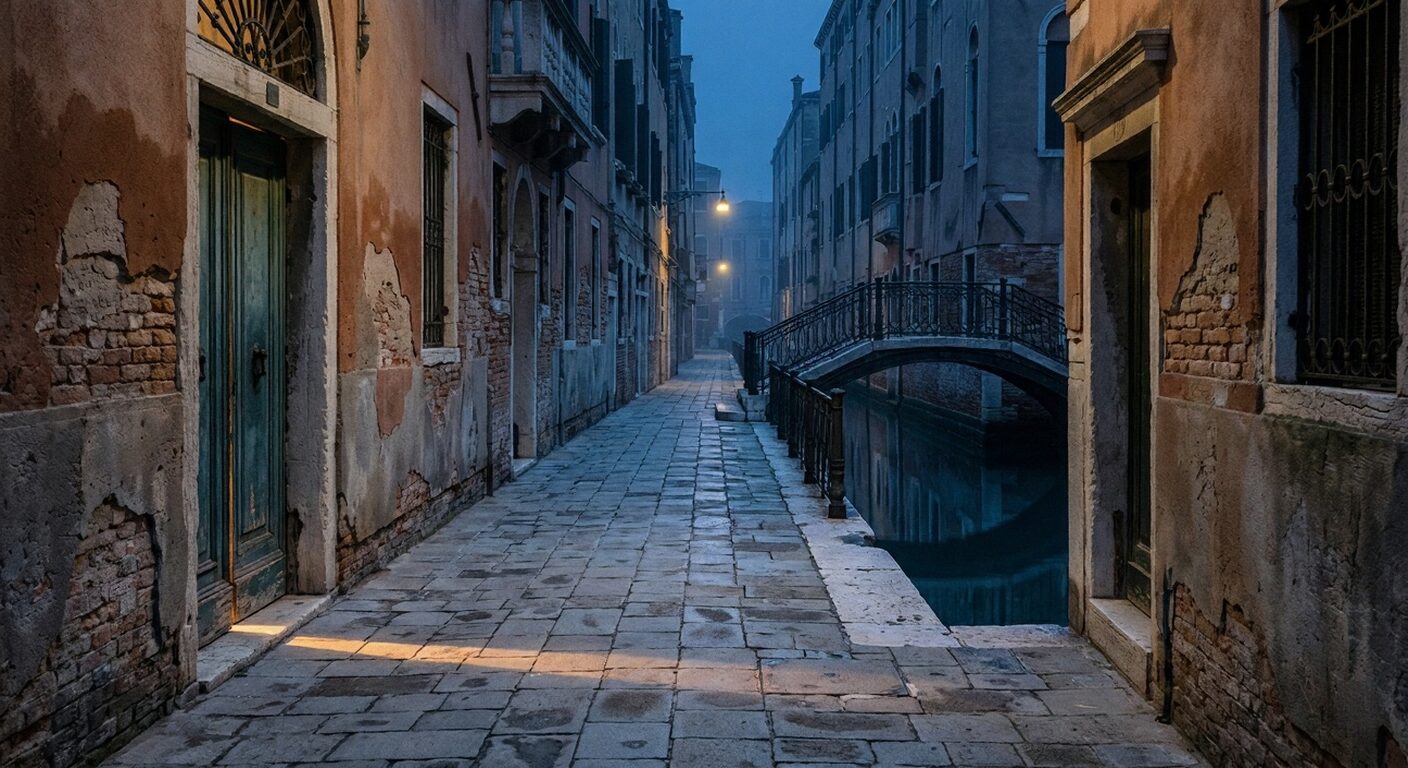 Venice street scene at dusk