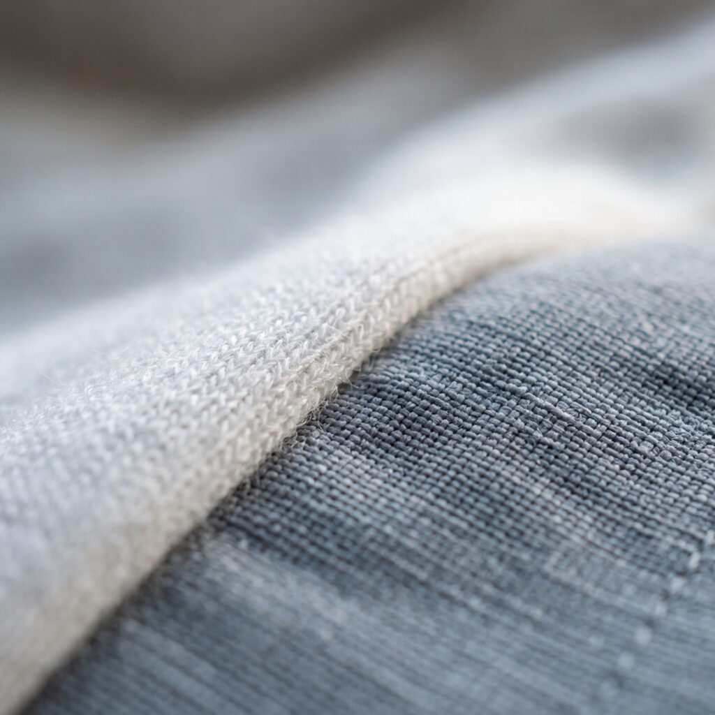 Macro close-up of glacier white merino base layer texture against glacier grey technical trouser fabric
