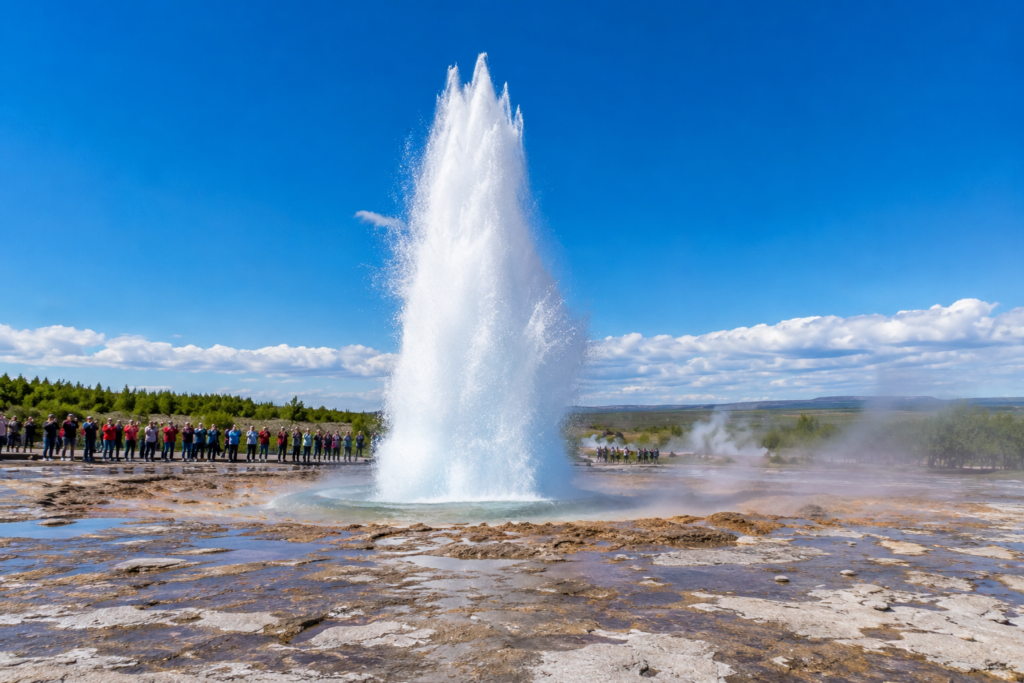 Strokkur geyser eruption Geysir geothermal area Iceland