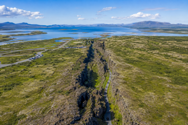 Golden Circle Iceland &THORN;ingvellir rift valley aerial view