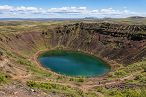 Kerið volcanic crater teal lake Iceland